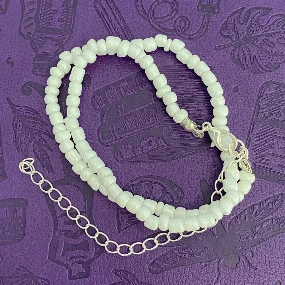 Handmade White Seed Bead Choker Necklace